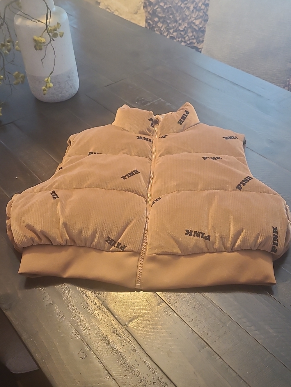 PINK Victoria's Secret Adult Tan Corduroy Puffer Vest SZ XL